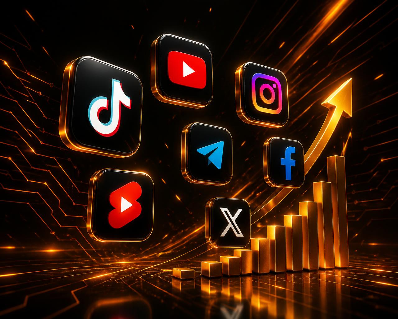 Ícones de plataformas de vídeo com gráfico de crescimento